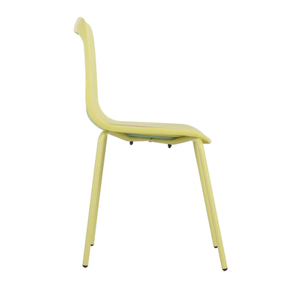 Four-Piece set of modern striped color-blocking single chairs, waterproof and fade-resistant, in Green, Yellow and Orange.Dimensions: 20.47*18.9*31.5 (in). PP seats with powder-coated metal legs.