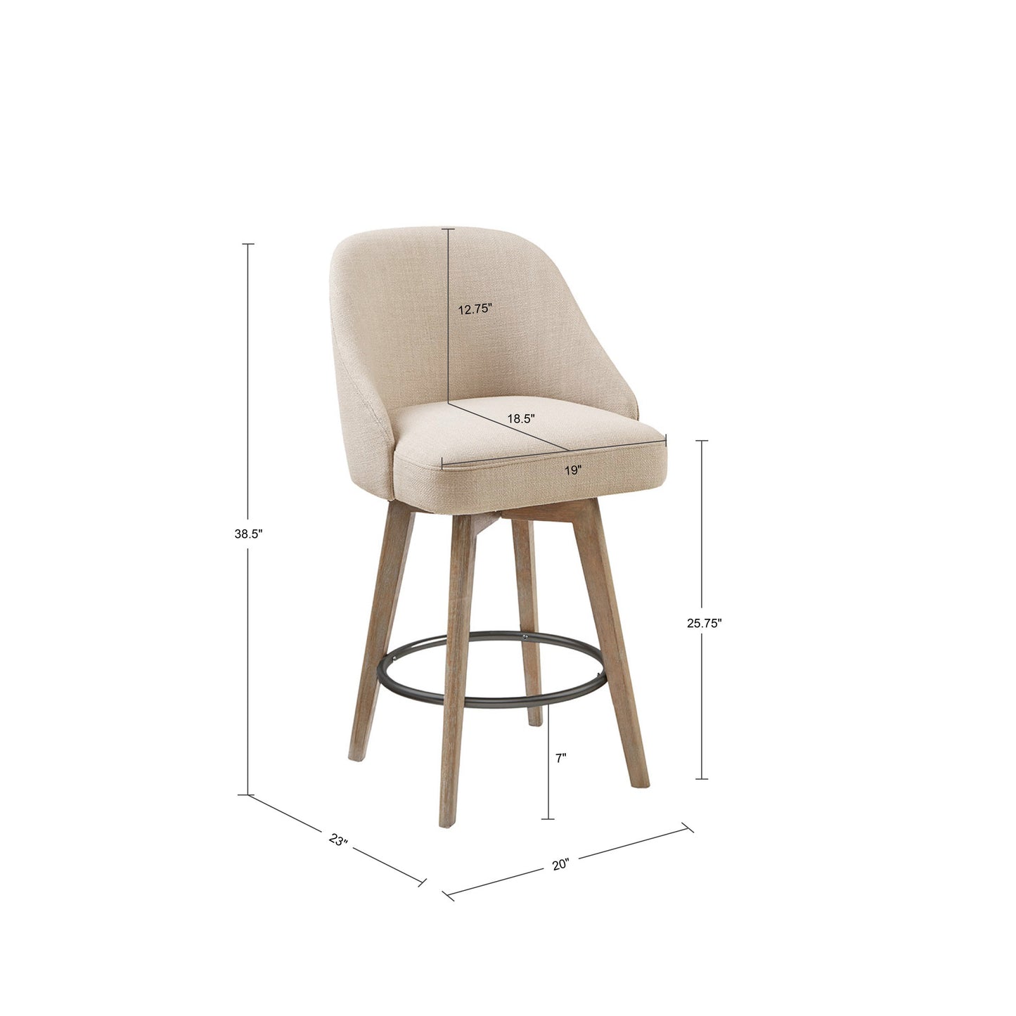 Counter Stool with Swivel Seat Function Sand Polyester and Solid Wood Ottoman