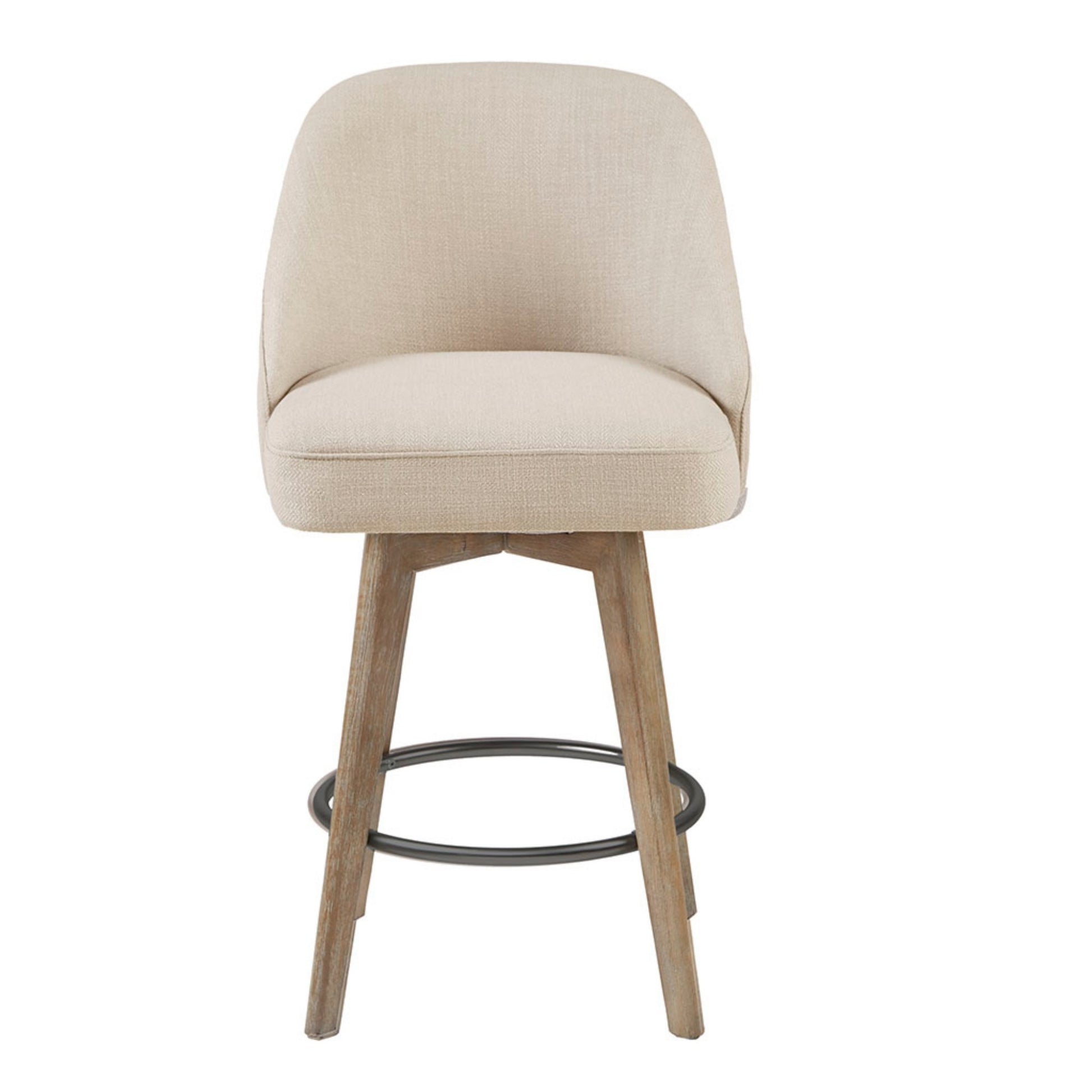Counter Stool with Swivel Seat Function Sand Polyester and Solid Wood Ottoman