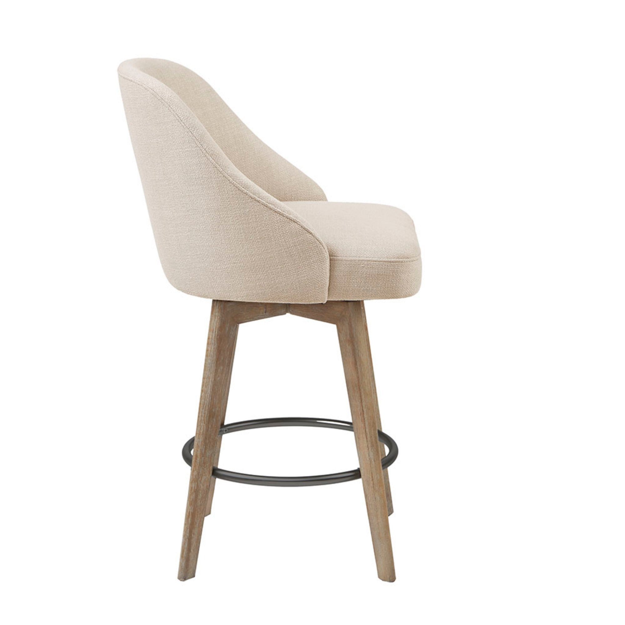 Counter Stool with Swivel Seat Function Sand Polyester and Solid Wood Ottoman