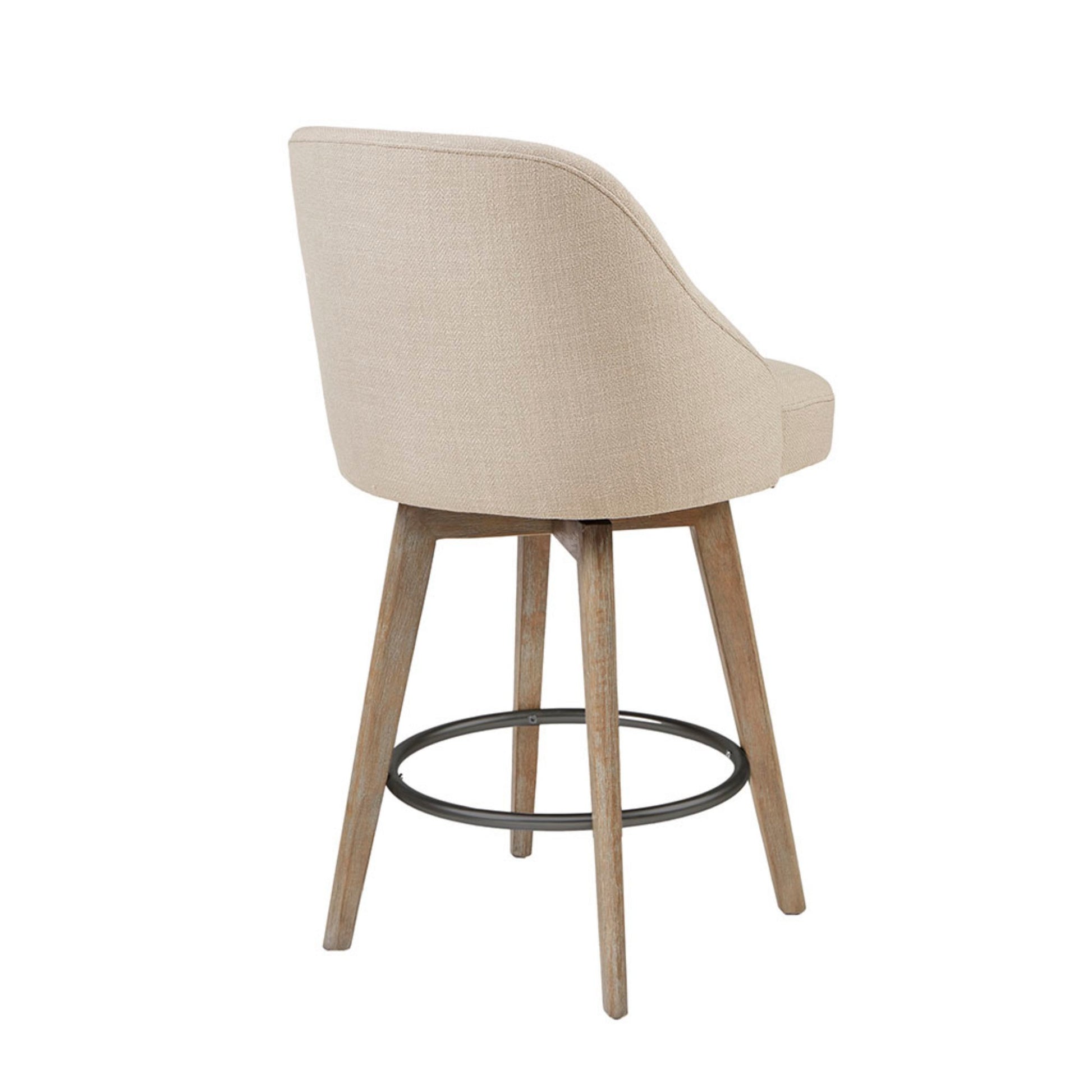 Counter Stool with Swivel Seat Function Sand Polyester and Solid Wood Ottoman