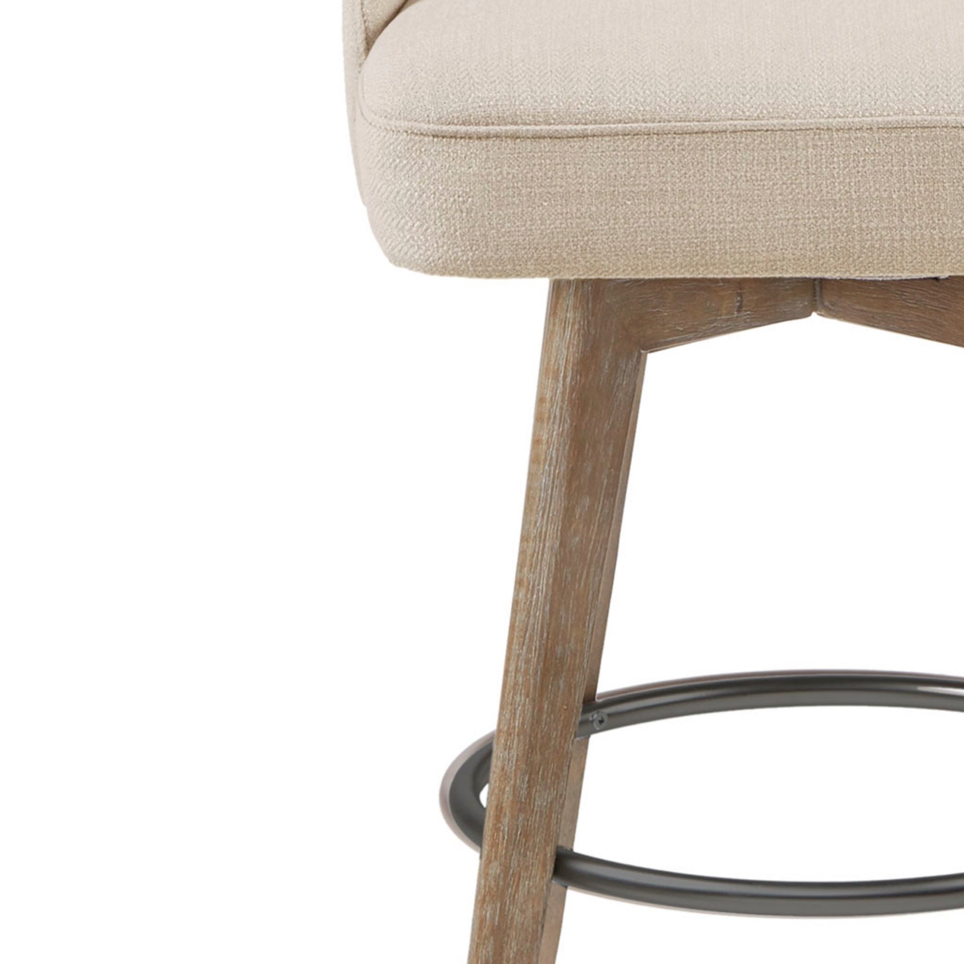 Counter Stool with Swivel Seat Function Sand Polyester and Solid Wood Ottoman