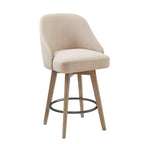 Counter Stool with Swivel Seat Function Sand Polyester and Solid Wood Ottoman
