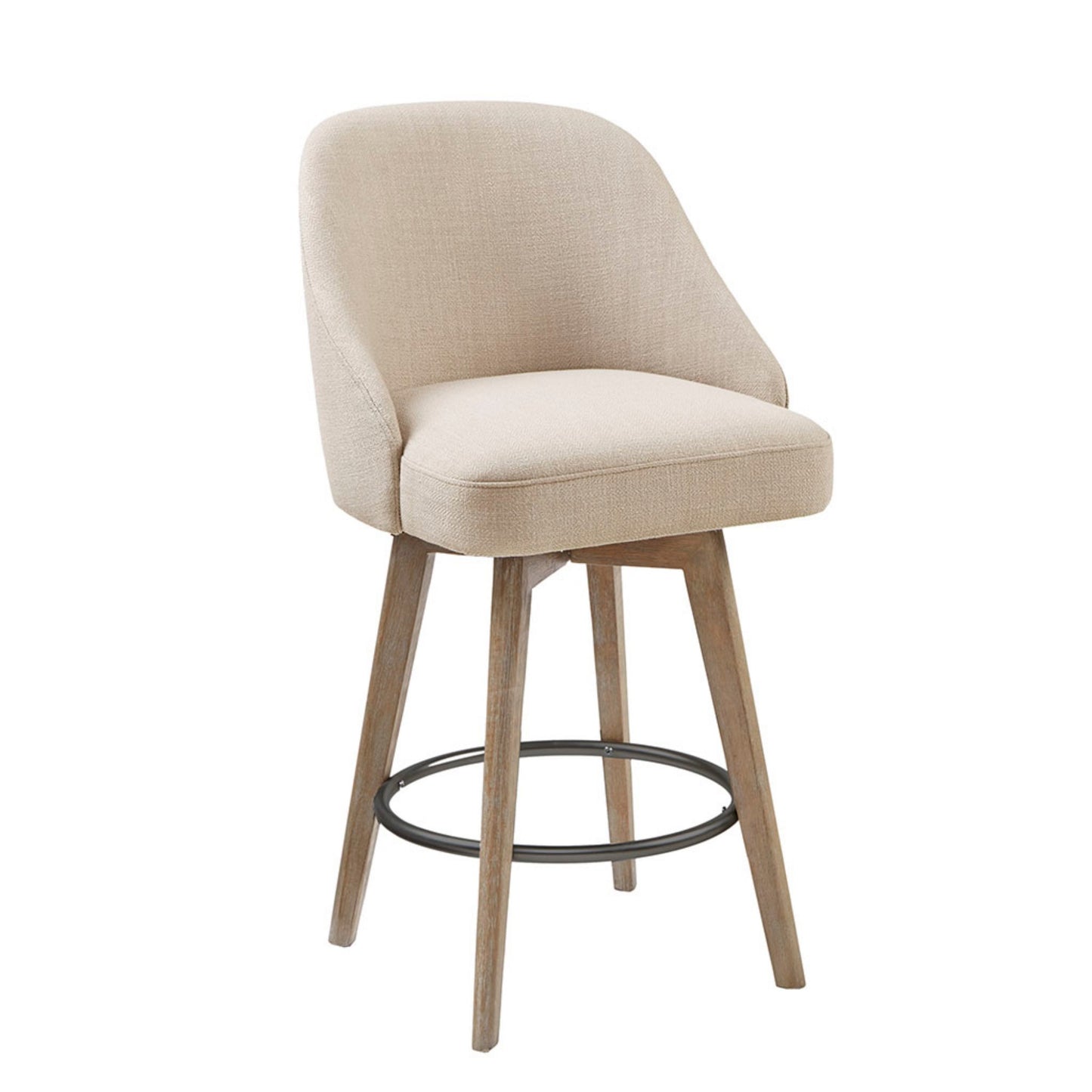 Counter Stool with Swivel Seat Function Sand Polyester and Solid Wood Ottoman