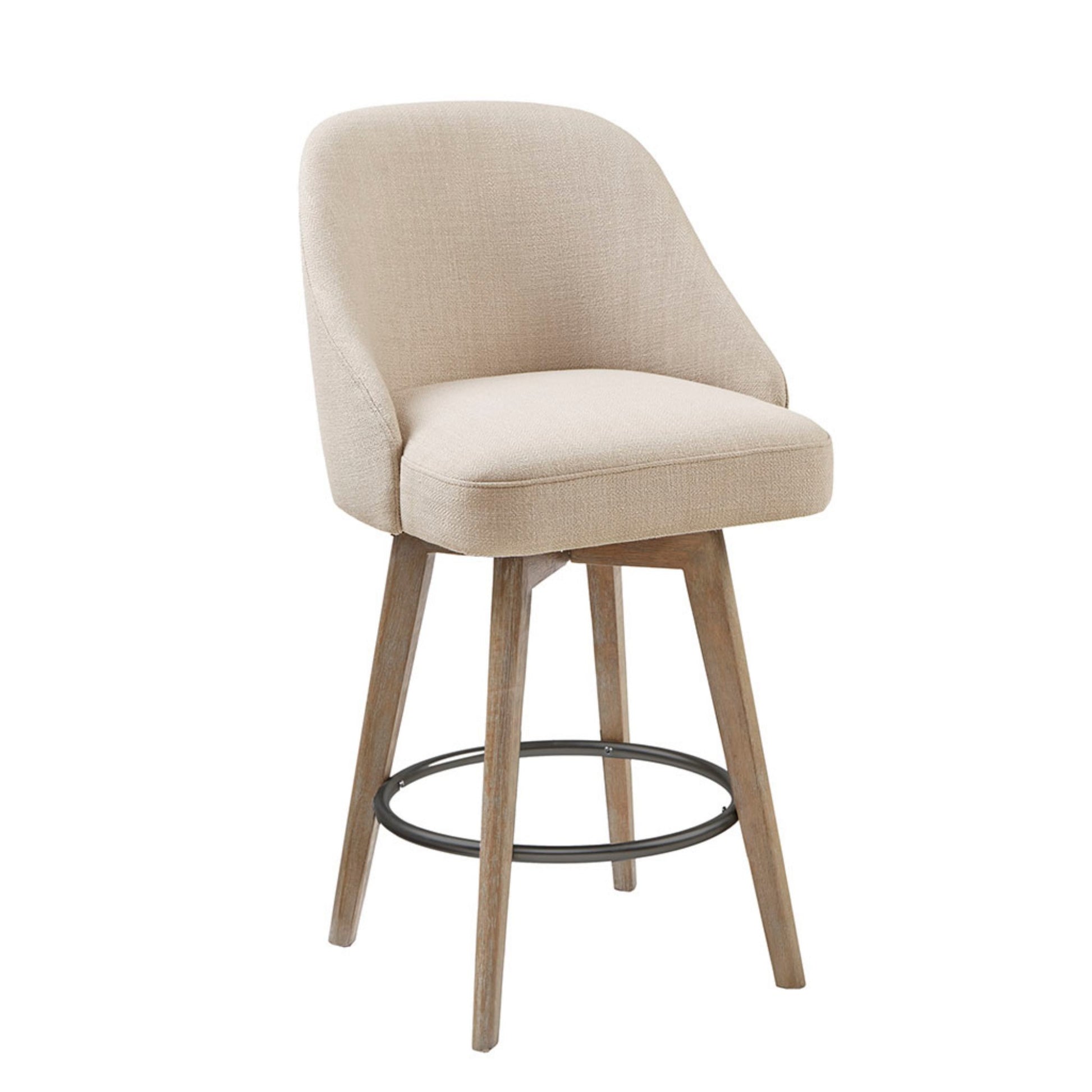 Counter Stool with Swivel Seat Function Sand Polyester and Solid Wood Ottoman