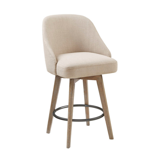 Counter Stool with Swivel Seat Function Sand Polyester and Solid Wood Ottoman