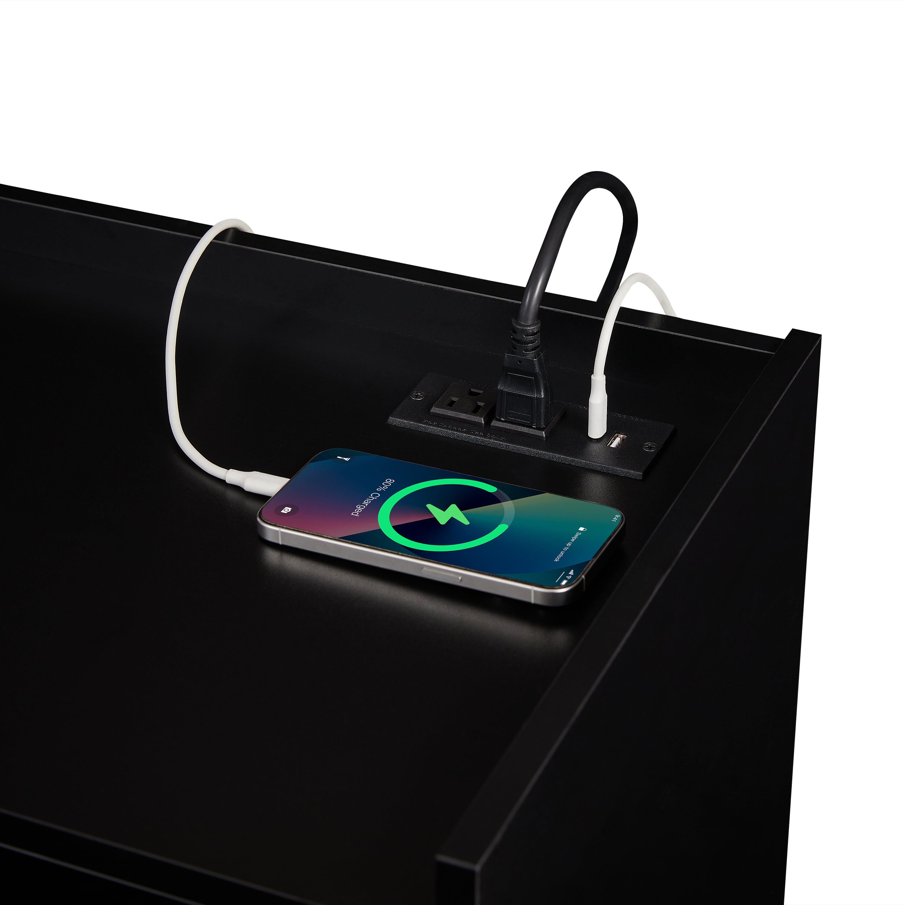 Mirod Modern TV Stand with Ample Storage,4 Drawer Design with Tempered Glass ,Built-in Charging Ports and Ambient LED Lighting ,Versatile for Any Decor Style