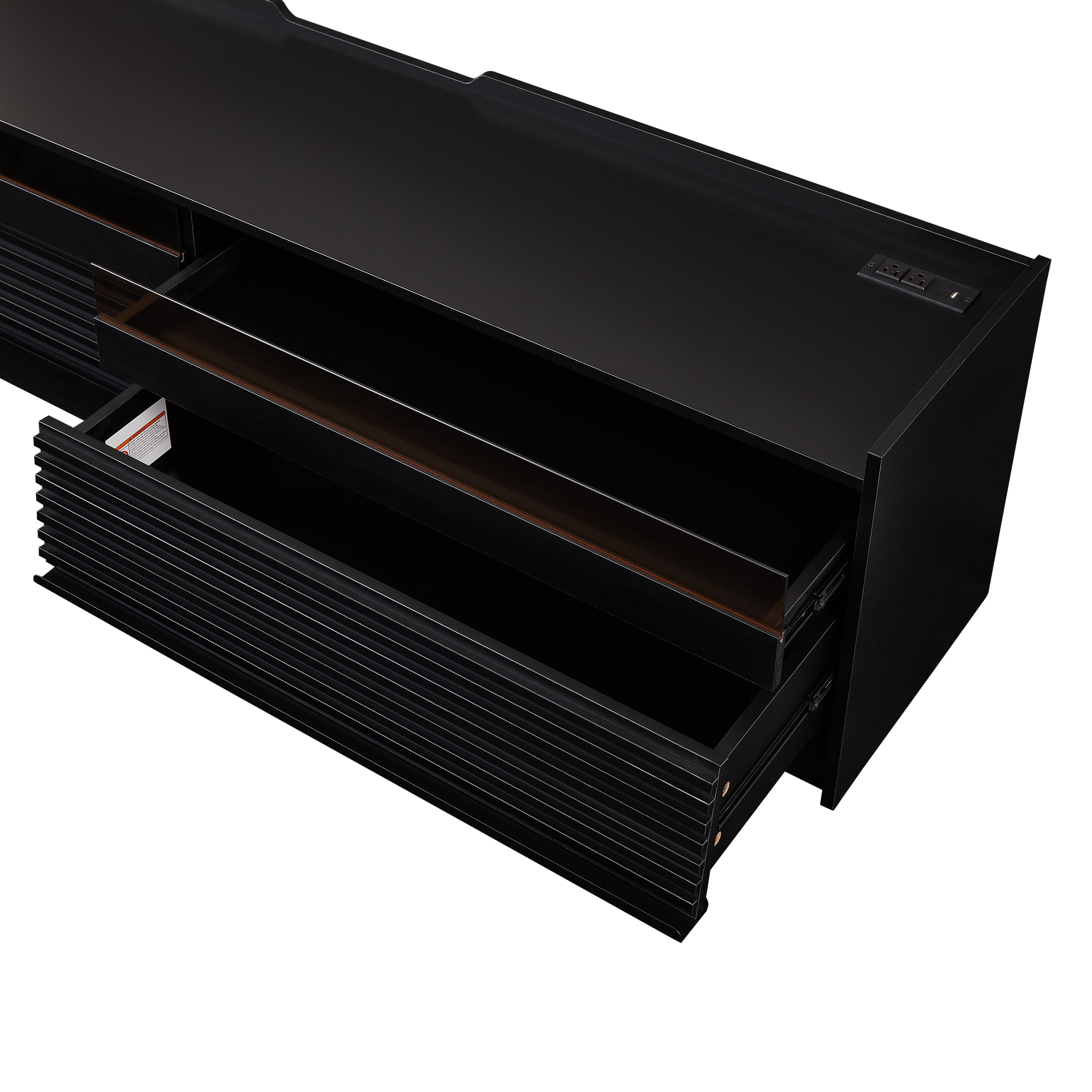 Mirod Modern TV Stand with Ample Storage,4 Drawer Design with Tempered Glass ,Built-in Charging Ports and Ambient LED Lighting ,Versatile for Any Decor Style