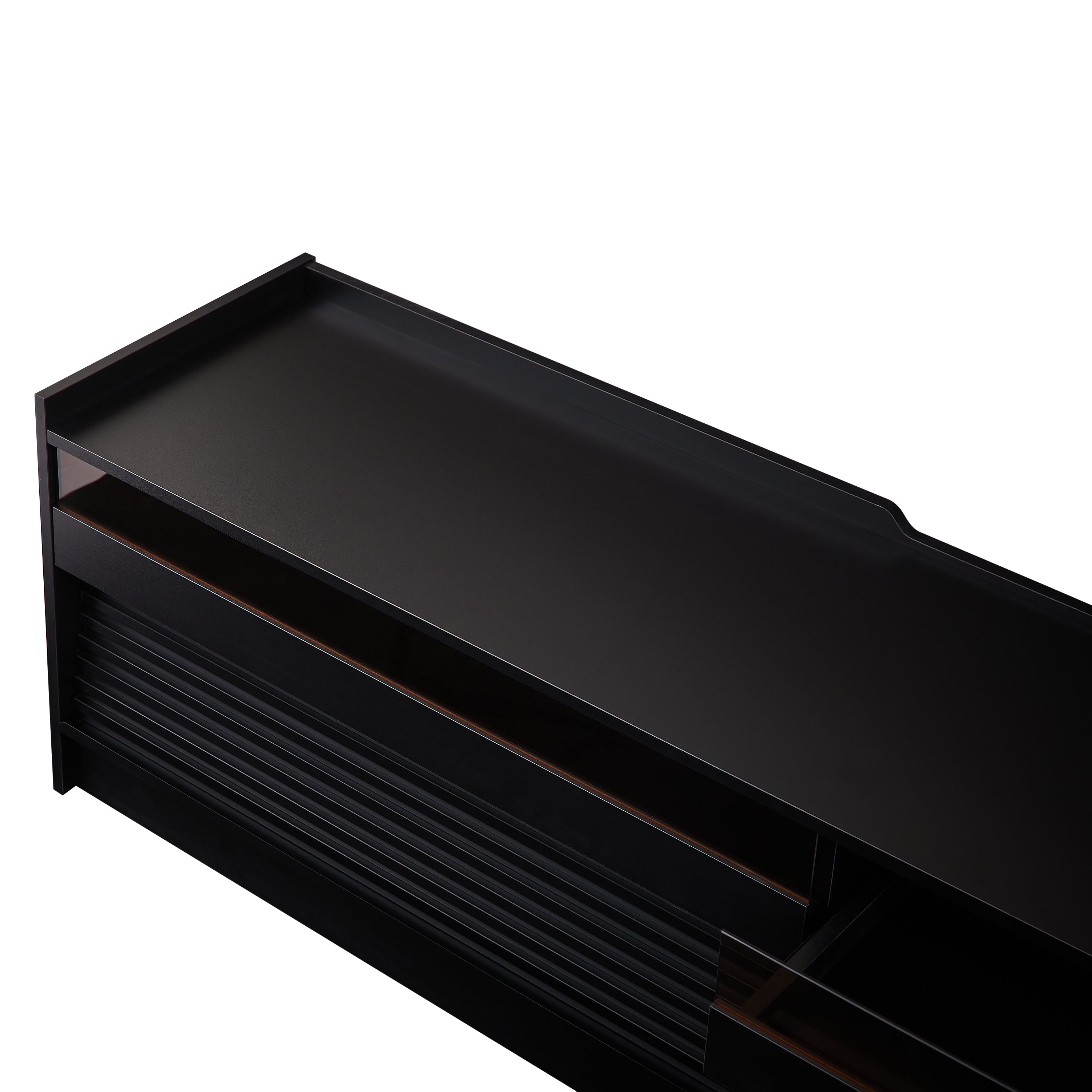 Mirod Modern TV Stand with Ample Storage,4 Drawer Design with Tempered Glass ,Built-in Charging Ports and Ambient LED Lighting ,Versatile for Any Decor Style