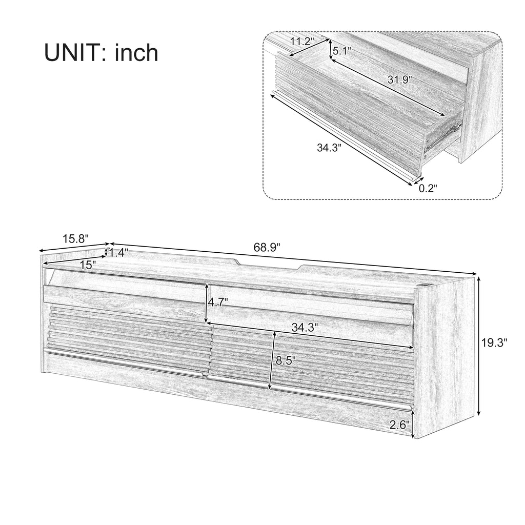 Mirod Modern TV Stand with Ample Storage,4 Drawer Design with Tempered Glass ,Built-in Charging Ports and Ambient LED Lighting ,Versatile for Any Decor Style