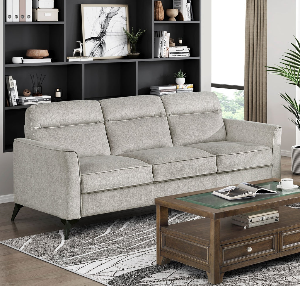 Modern Living Room Sofa Set 2pc Sofa Loveseat Tan Microfiber Upholstery Comfortable Cushion Seat Black Metal Legs Contemporary Furniture