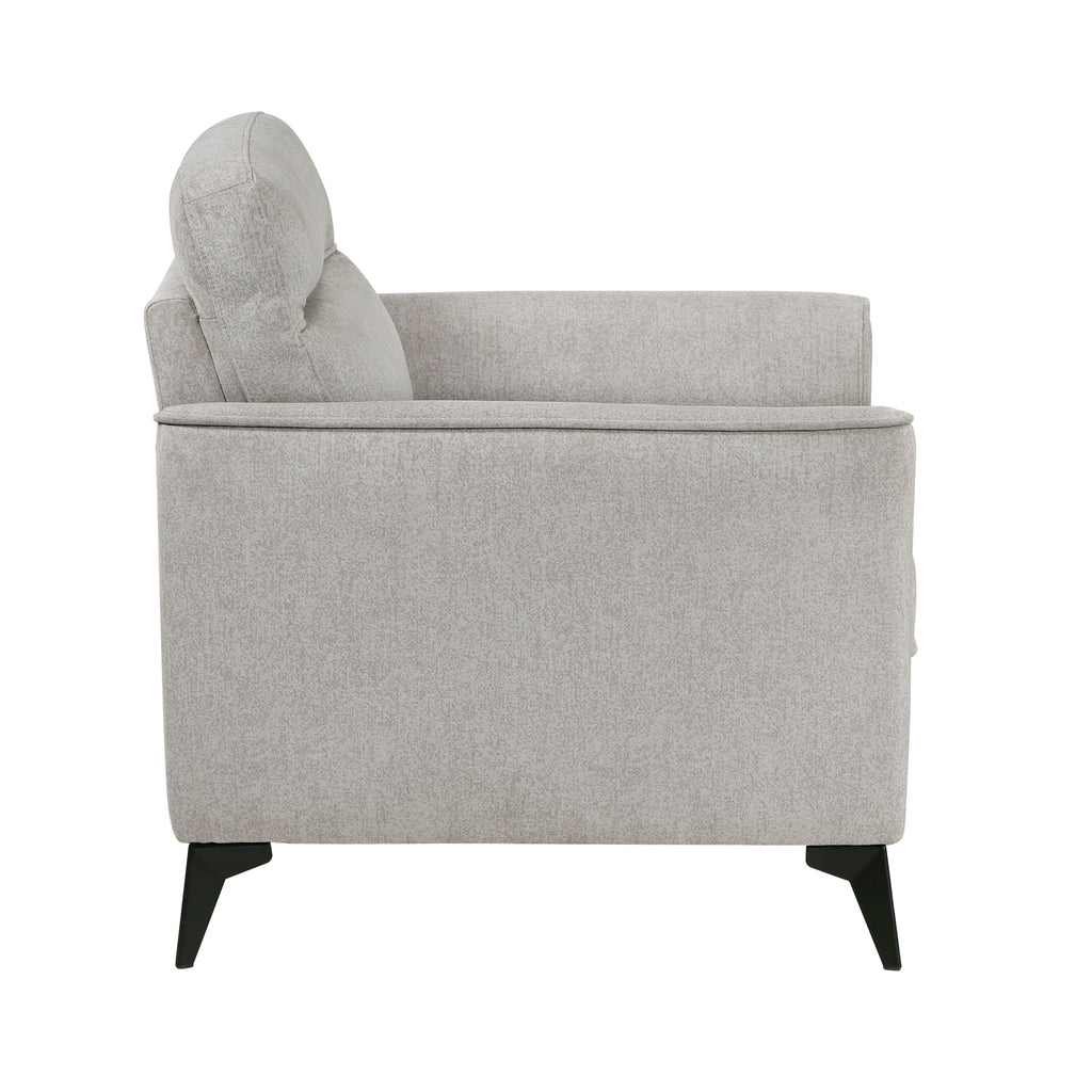 Modern Living Room Chair Tan Microfiber Upholstery Comfortable Cushion Seat Black Metal Legs Contemporary Furniture 1pc