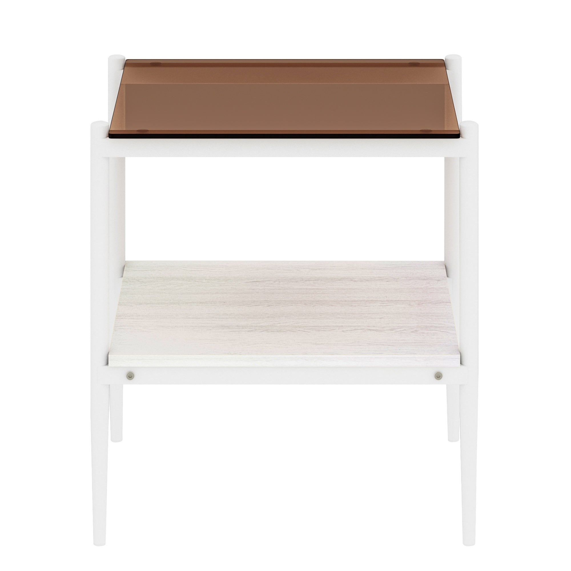 Set of 2 Rectangle End Table, Tempered Glass Tabletop with MDF layer, Modern Table for Living Room , Brown Glass