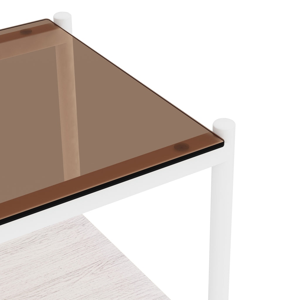 Set of 2 Rectangle End Table, Tempered Glass Tabletop with MDF layer, Modern Table for Living Room , Brown Glass