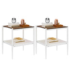 Set of 2 Rectangle End Table, Tempered Glass Tabletop with MDF layer, Modern Table for Living Room , Brown Glass