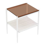 Set of 2 Rectangle End Table, Tempered Glass Tabletop with MDF layer, Modern Table for Living Room , Brown Glass