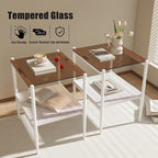 Set of 2 Rectangle End Table, Tempered Glass Tabletop with MDF layer, Modern Table for Living Room , Brown Glass