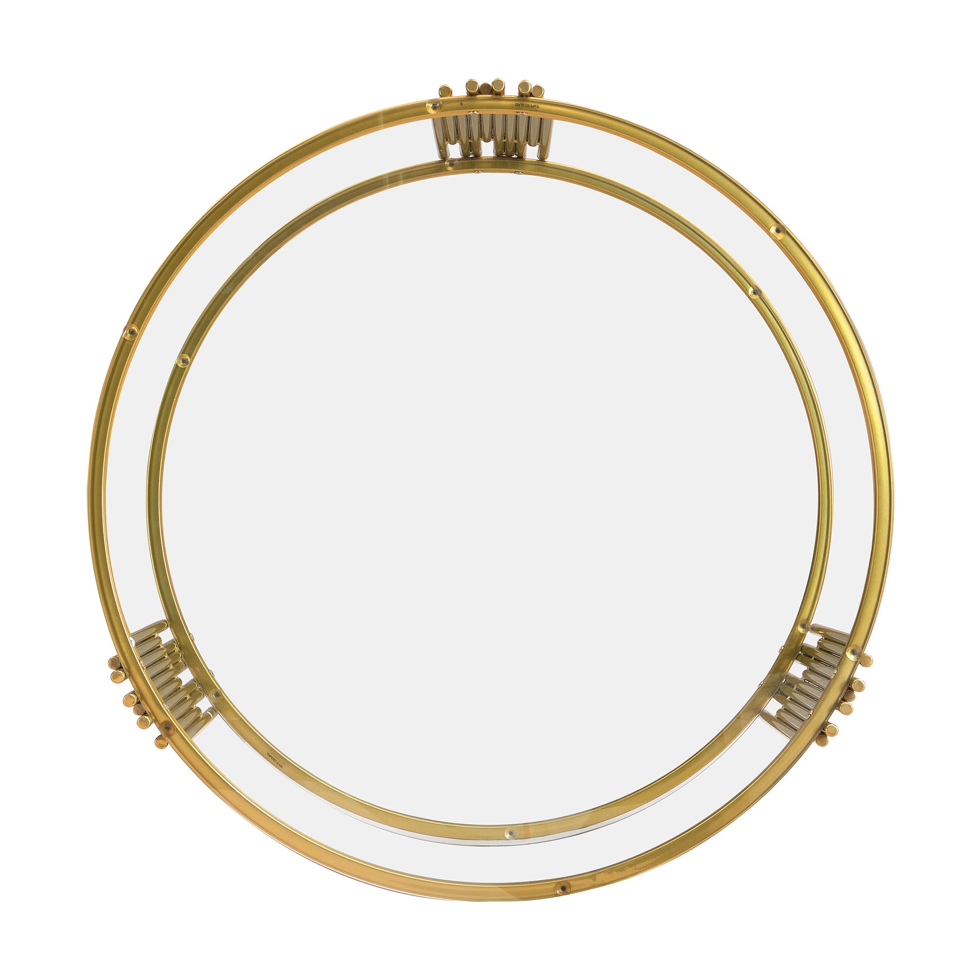 Modern Glass Coffee Table in 31.5', Asymmetrical Metal, Circular Metal Drum Base, Gold Finish & Lower Shelf