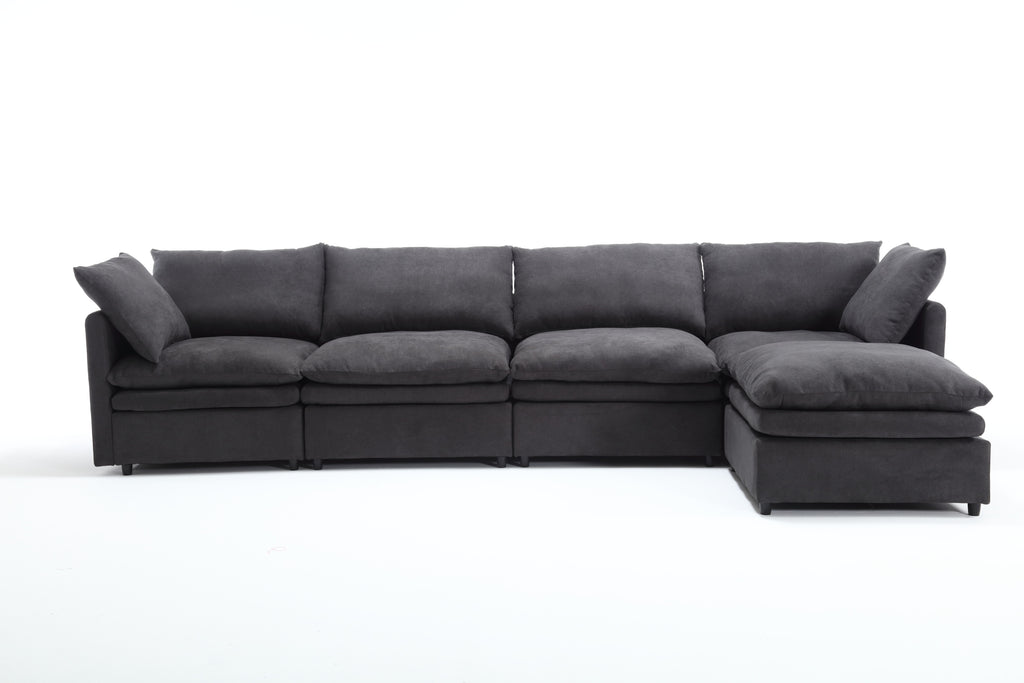 [VIDEO PROVIDED] Modern U-shaped Sectional Sofa ,5-seat Upholstered Sofa Furniture,Sleeper Sofa Couch with Chaise Lounge for Living Room,Apartment,Dark Gray,Polyester