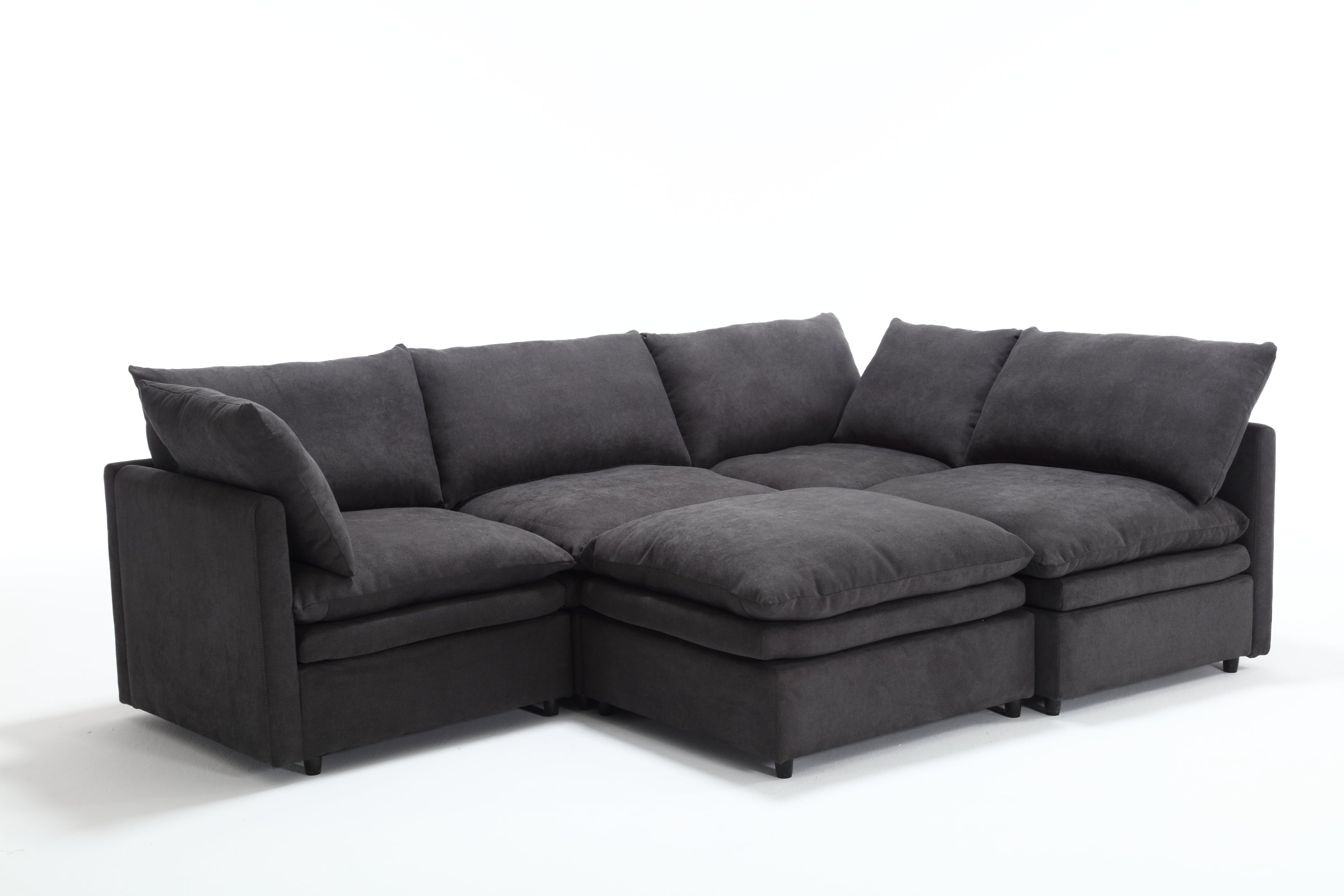 [VIDEO PROVIDED] Modern U-shaped Sectional Sofa ,5-seat Upholstered Sofa Furniture,Sleeper Sofa Couch with Chaise Lounge for Living Room,Apartment,Dark Gray,Polyester