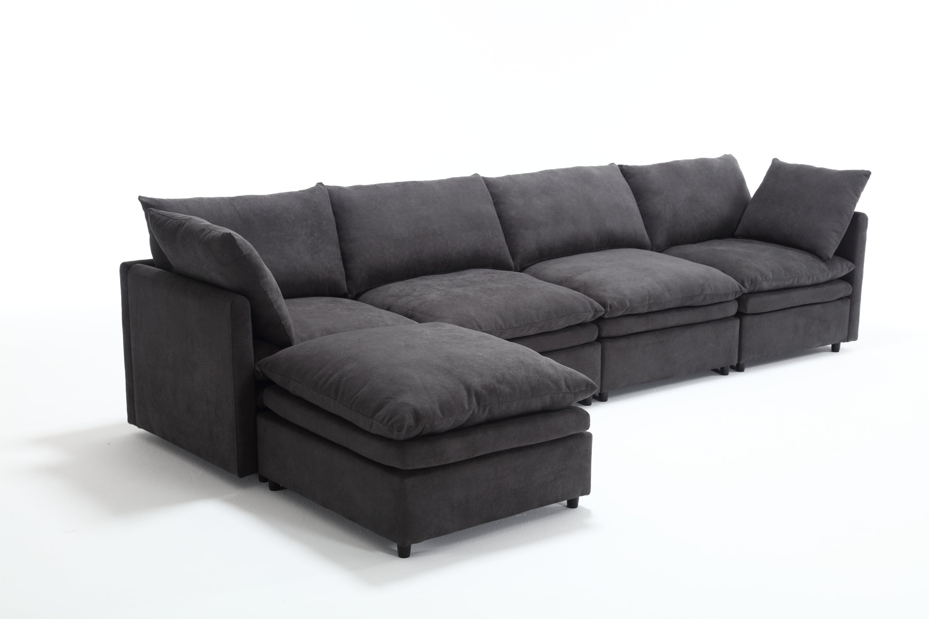 [VIDEO PROVIDED] Modern U-shaped Sectional Sofa ,5-seat Upholstered Sofa Furniture,Sleeper Sofa Couch with Chaise Lounge for Living Room,Apartment,Dark Gray,Polyester