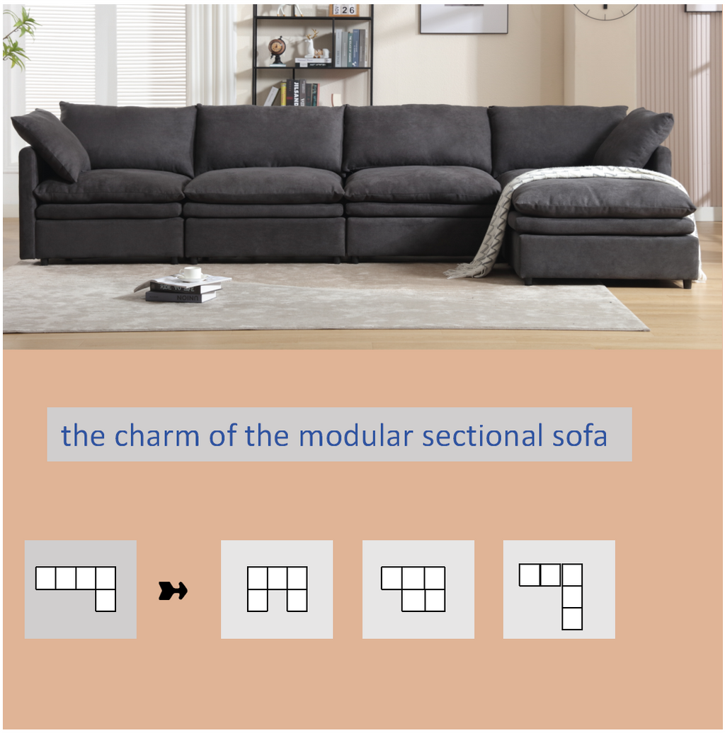[VIDEO PROVIDED] Modern U-shaped Sectional Sofa ,5-seat Upholstered Sofa Furniture,Sleeper Sofa Couch with Chaise Lounge for Living Room,Apartment,Dark Gray,Polyester