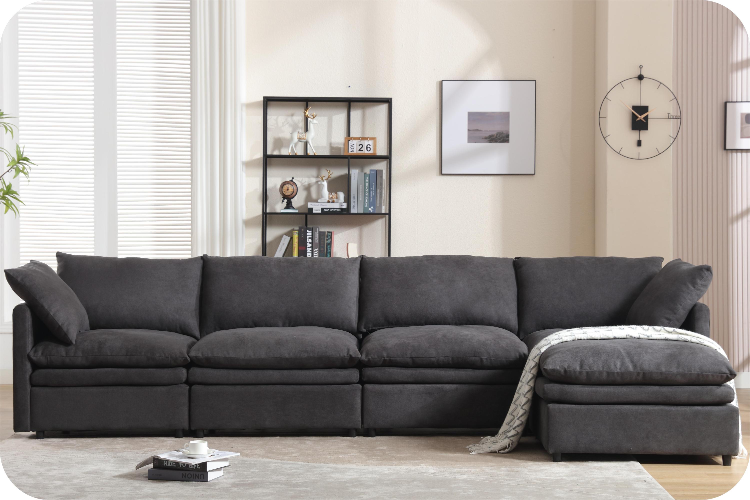 [VIDEO PROVIDED] Modern U-shaped Sectional Sofa ,5-seat Upholstered Sofa Furniture,Sleeper Sofa Couch with Chaise Lounge for Living Room,Apartment,Dark Gray,Polyester
