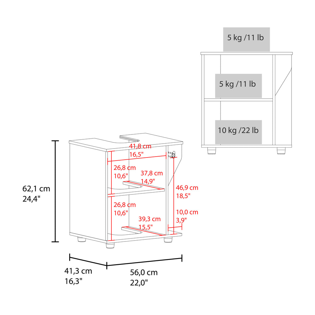 Modern Under Sink Storage Cabinet for Pedestal Sink, Compact Bathroom Organizer with Side Compartment, White and Natural Oak