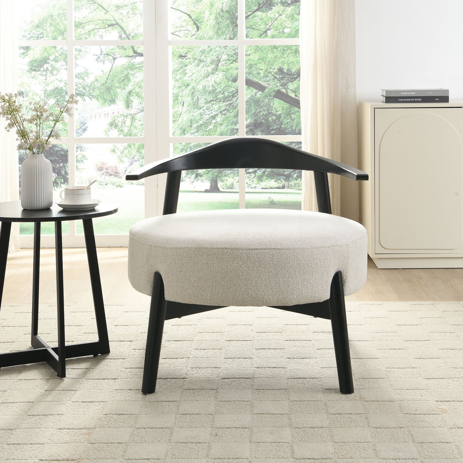 Upholstered Accent Chair, Modern Living Room Chairs, Reading Armchair for Sunroom Bedroom, Beige, Supports 300lbs