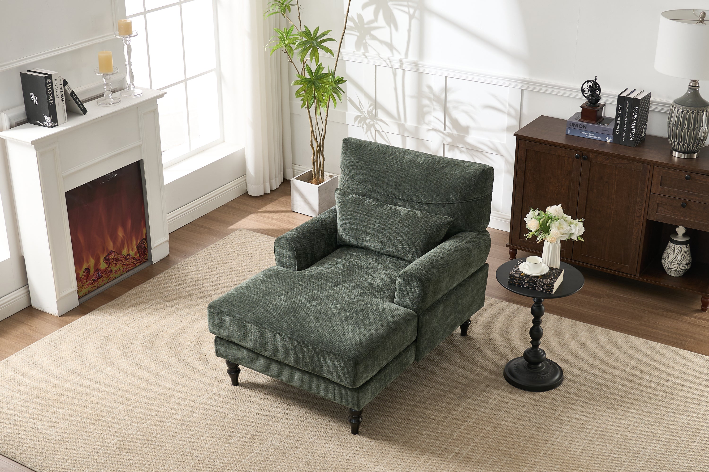 Modern Chaise Lounge , Upholstered Indoor Leisure Sofa Recliner, Chair Sleeper for Bedroom, Living Room, Study Room, Office, GREEN