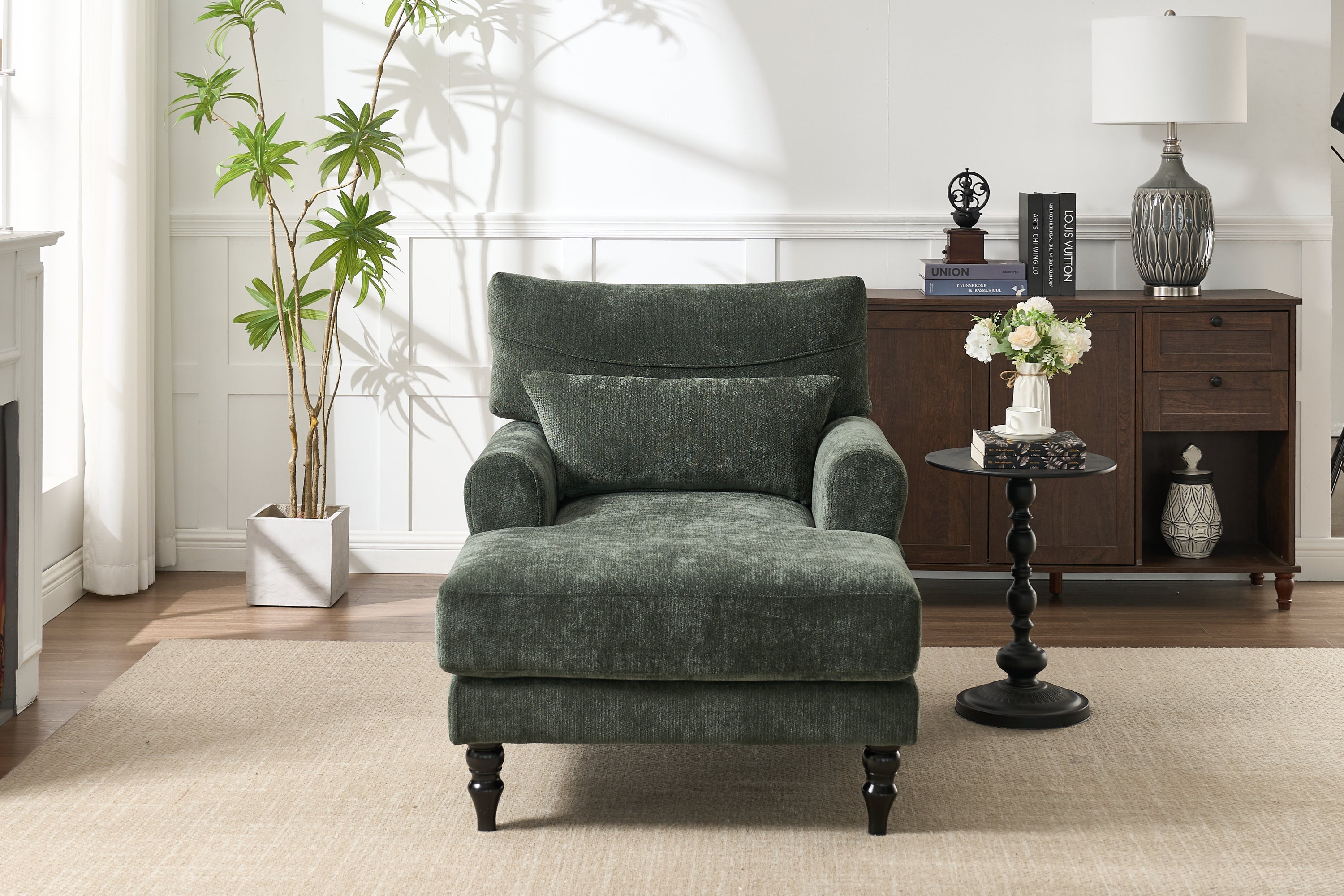 Modern Chaise Lounge , Upholstered Indoor Leisure Sofa Recliner, Chair Sleeper for Bedroom, Living Room, Study Room, Office, GREEN