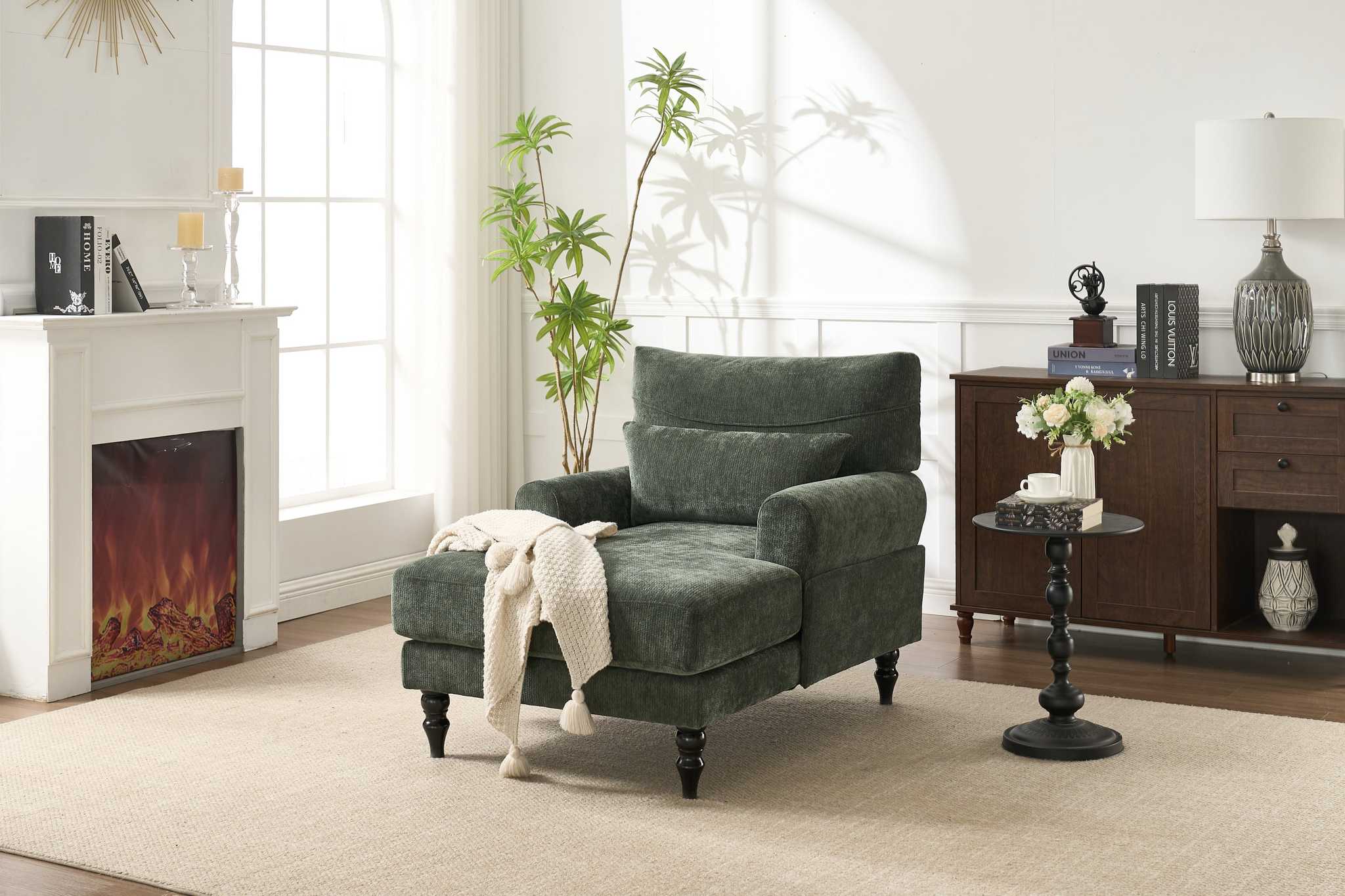 Modern Chaise Lounge , Upholstered Indoor Leisure Sofa Recliner, Chair Sleeper for Bedroom, Living Room, Study Room, Office, GREEN