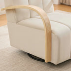 Modern Upholstered 360° Swivel Accent Chair with Solid Wood Armrests, Comfy Channel Tufted Lounge Chair in Beige