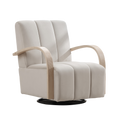 Modern Upholstered 360° Swivel Accent Chair with Solid Wood Armrests, Comfy Channel Tufted Lounge Chair in Beige