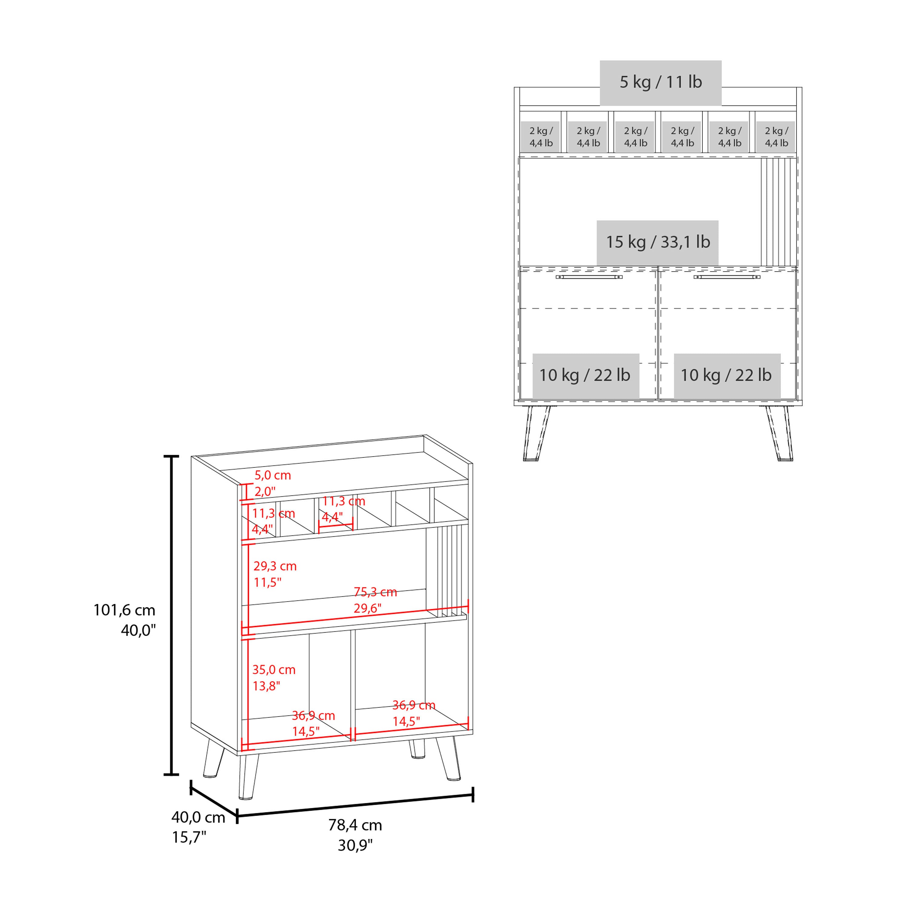 Vance 40' High Bar Cabinet with Six Bottle Cubbies, Two Double Door Cabients, Four Shelves, Living Room, Wine Rack, Liquoar Cabient Dark Wengue