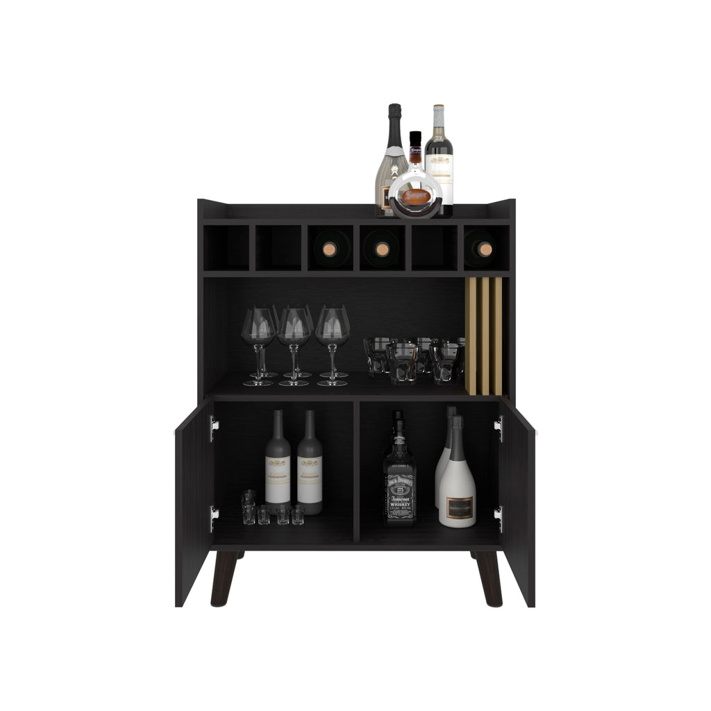 Vance 40' High Bar Cabinet with Six Bottle Cubbies, Two Double Door Cabients, Four Shelves, Living Room, Wine Rack, Liquoar Cabient Dark Wengue