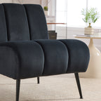 Modern Upholstered Armless Chair with Velvet Fabric and Black Metal Legs for Living Room, Bedroom, Office