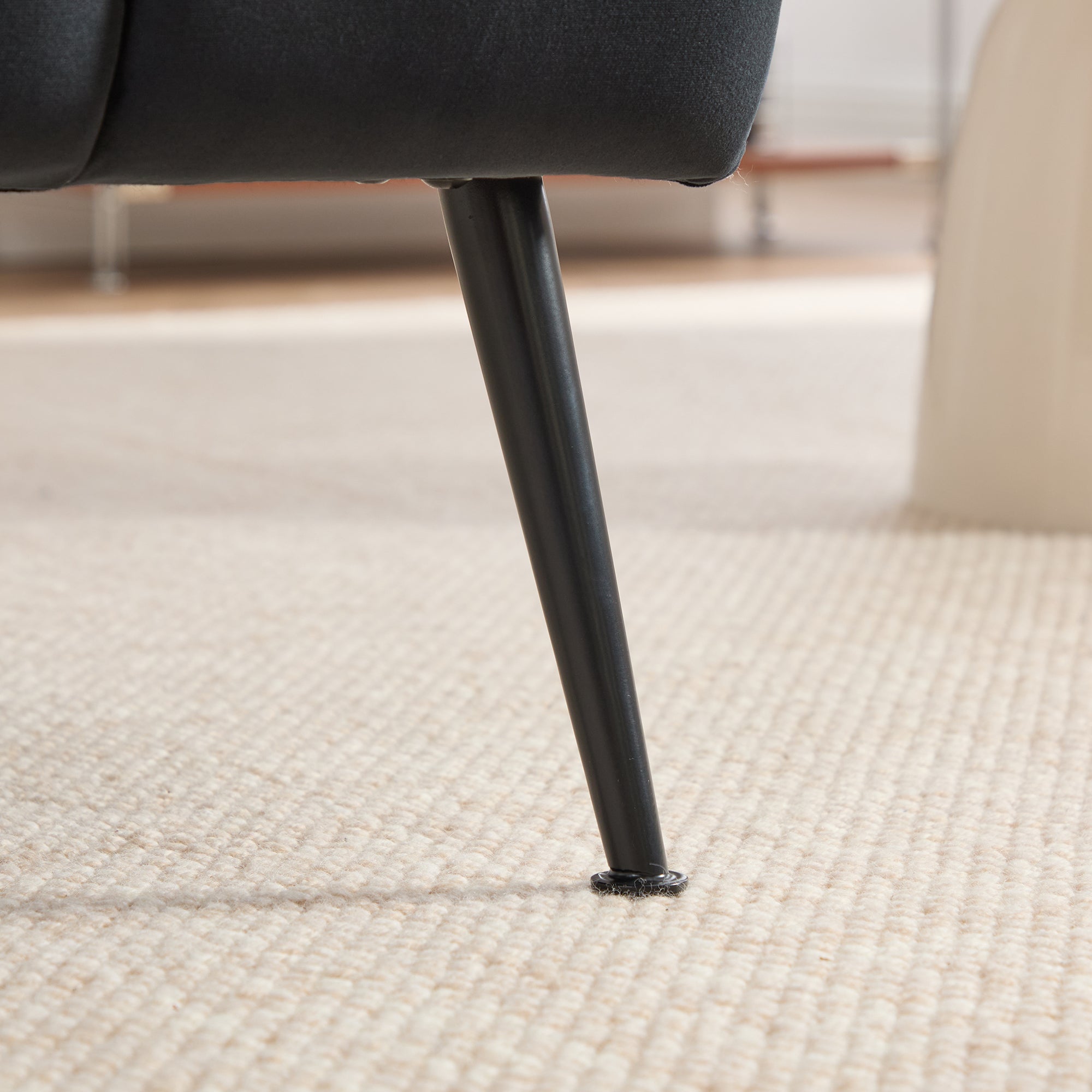 Modern Upholstered Armless Chair with Velvet Fabric and Black Metal Legs for Living Room, Bedroom, Office