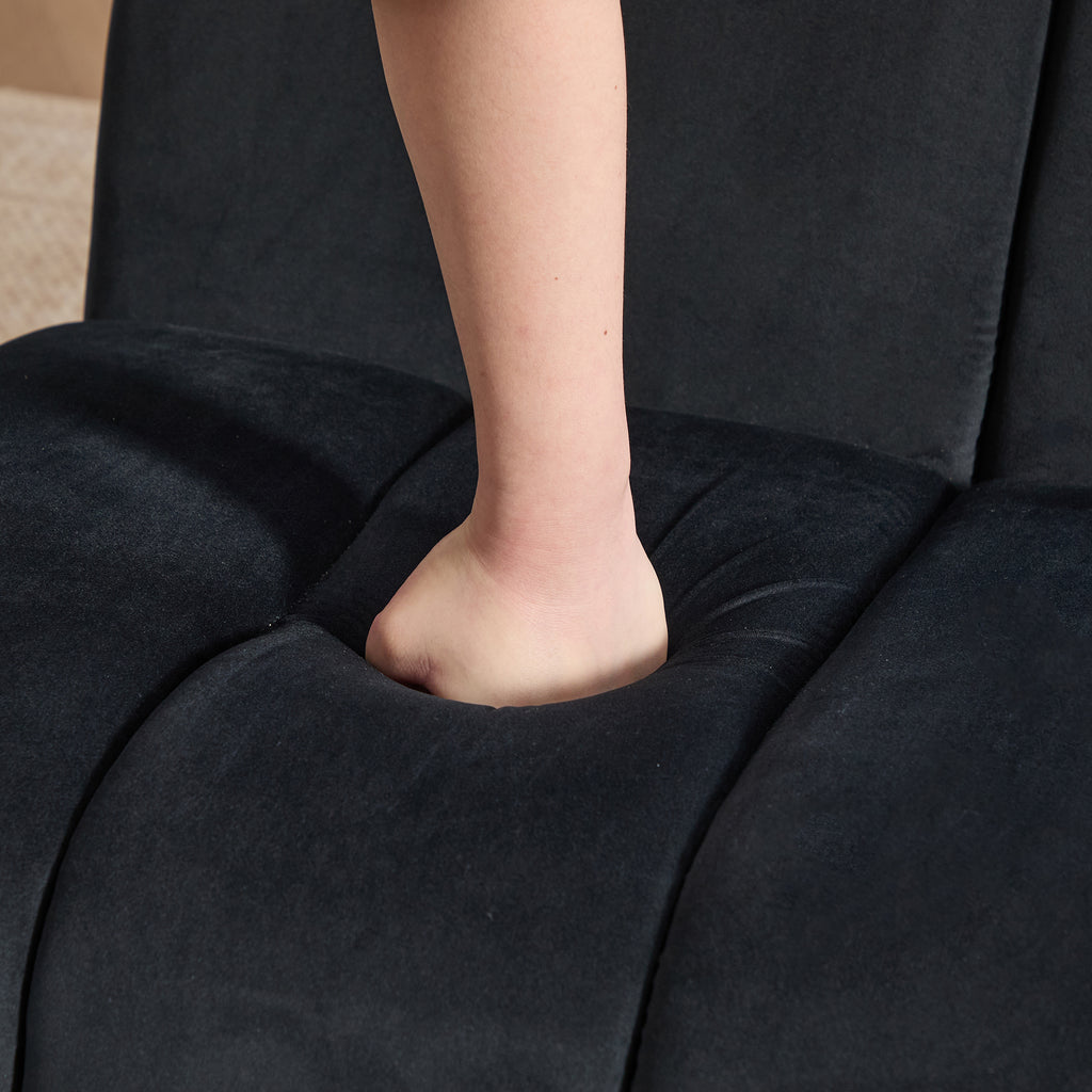 Modern Upholstered Armless Chair with Velvet Fabric and Black Metal Legs for Living Room, Bedroom, Office