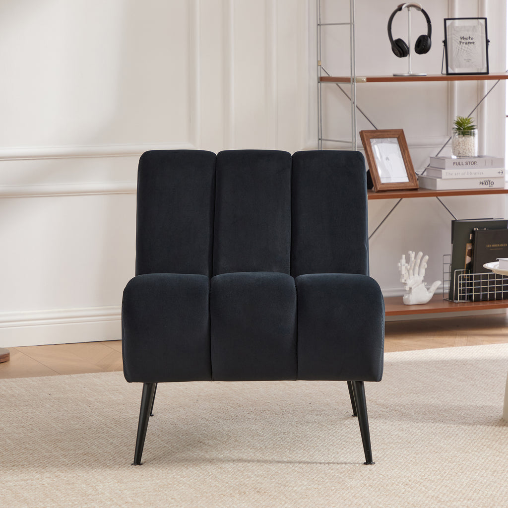 Modern Upholstered Armless Chair with Velvet Fabric and Black Metal Legs for Living Room, Bedroom, Office