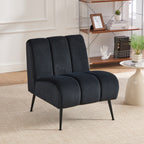 Modern Upholstered Armless Chair with Velvet Fabric and Black Metal Legs for Living Room, Bedroom, Office