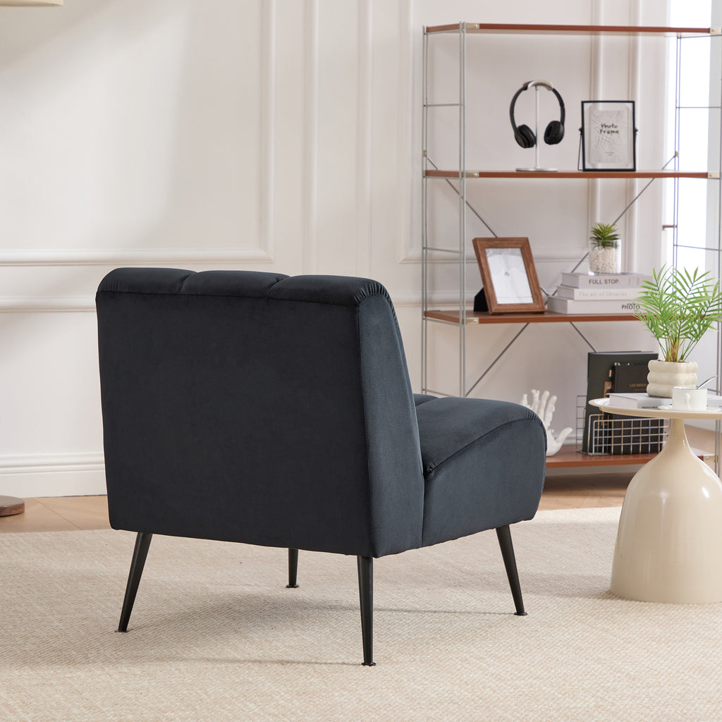 Modern Upholstered Armless Chair with Velvet Fabric and Black Metal Legs for Living Room, Bedroom, Office