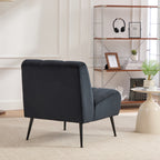 Modern Upholstered Armless Chair with Velvet Fabric and Black Metal Legs for Living Room, Bedroom, Office