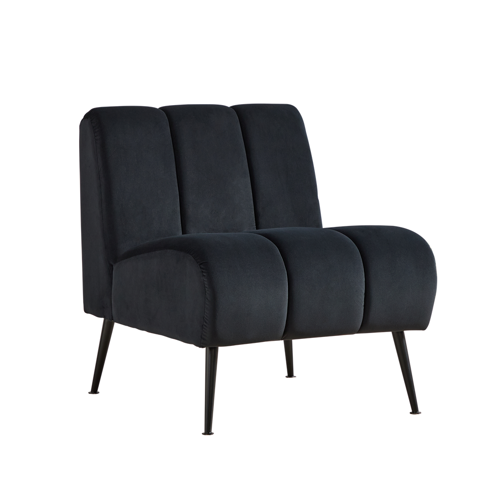 Modern Upholstered Armless Chair with Velvet Fabric and Black Metal Legs for Living Room, Bedroom, Office