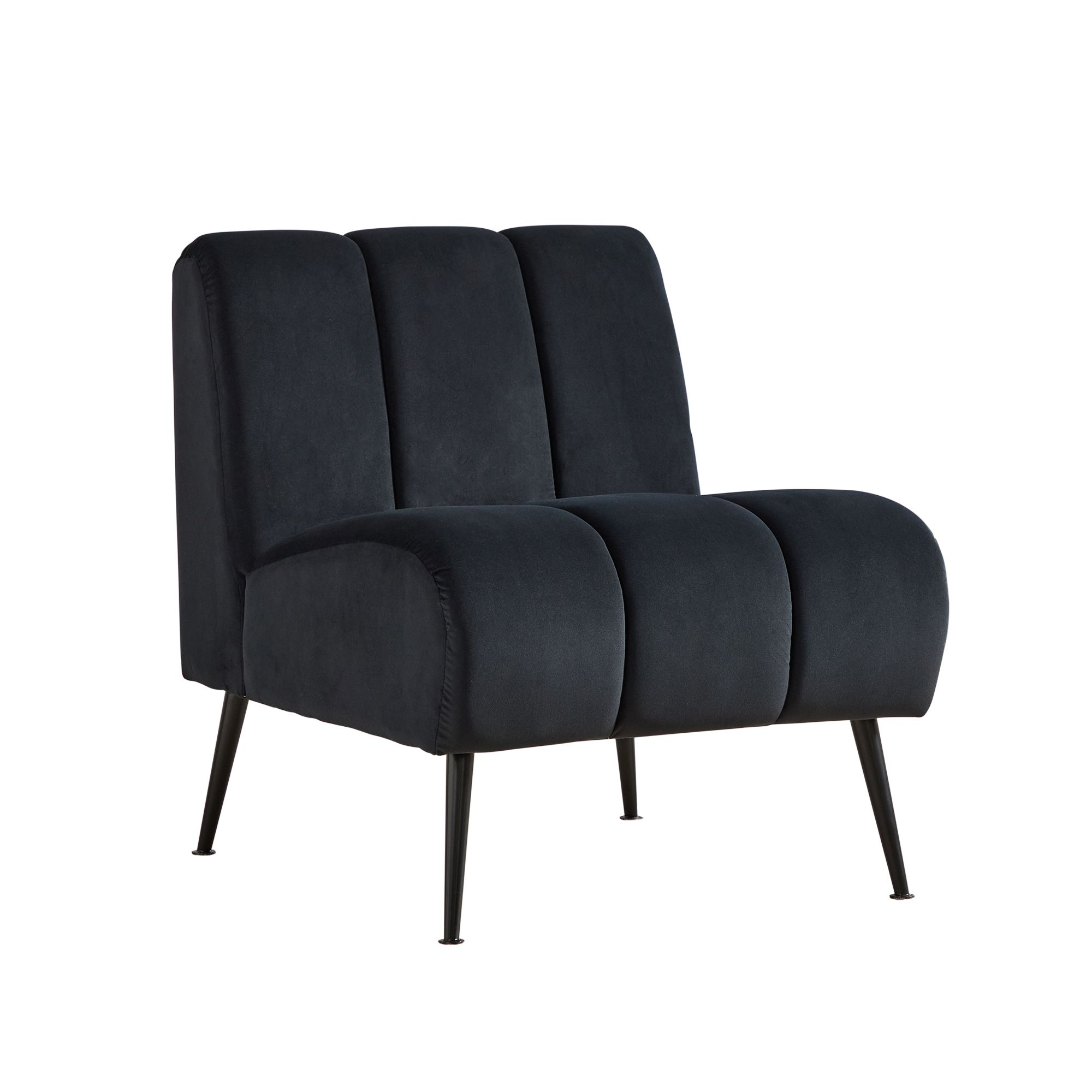 Modern Upholstered Armless Chair with Velvet Fabric and Black Metal Legs for Living Room, Bedroom, Office