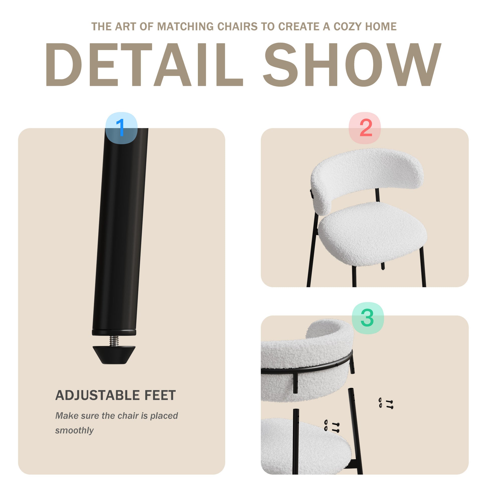 dining chairs set of 2 white , medieval modern dining chairs, teddy velvet chairs with metal legs, kitchen, easy to assemble suitable for home and office use