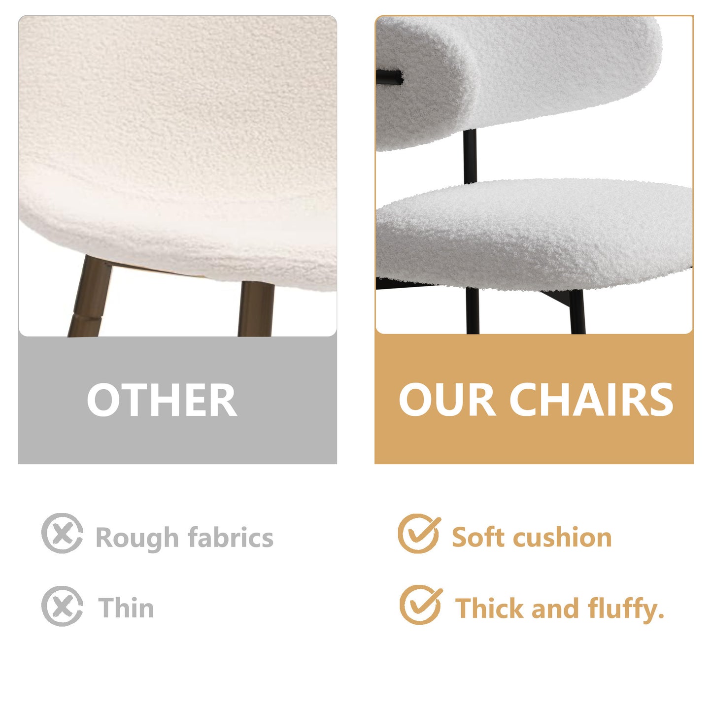 dining chairs set of 2 white , medieval modern dining chairs, teddy velvet chairs with metal legs, kitchen, easy to assemble suitable for home and office use