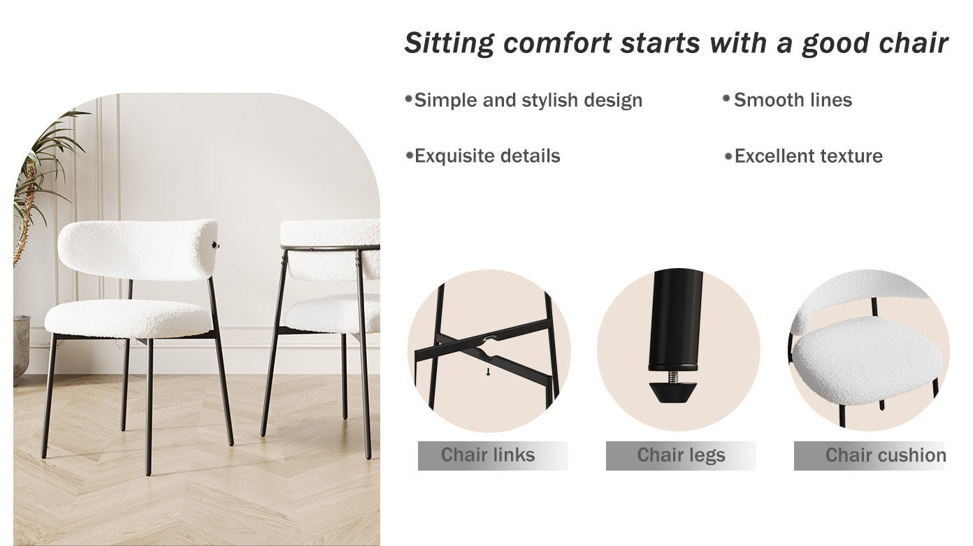 dining chairs set of 2 white , medieval modern dining chairs, teddy velvet chairs with metal legs, kitchen, easy to assemble suitable for home and office use
