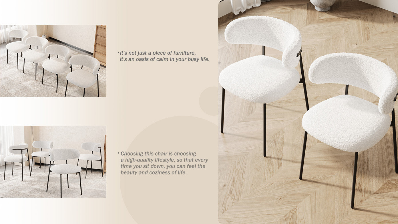 dining chairs set of 2 white , medieval modern dining chairs, teddy velvet chairs with metal legs, kitchen, easy to assemble suitable for home and office use