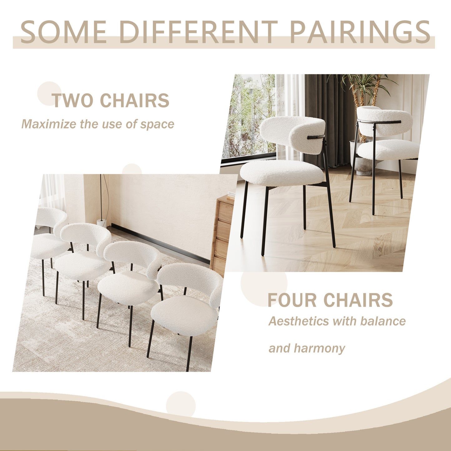 dining chairs set of 2 white , medieval modern dining chairs, teddy velvet chairs with metal legs, kitchen, easy to assemble suitable for home and office use